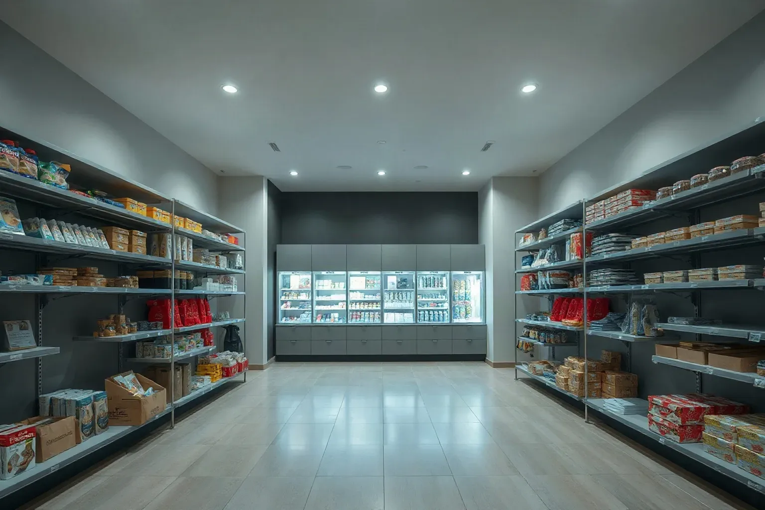 A neatly stocked retail shelf